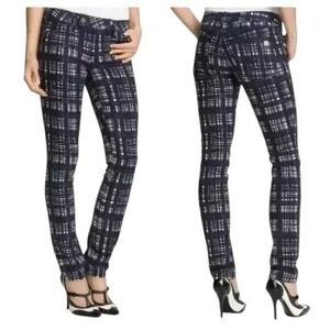 Tory Burch Jeans Size 27 Conner Tab Front Skinny Purple Plaid Artsy Gold Logo